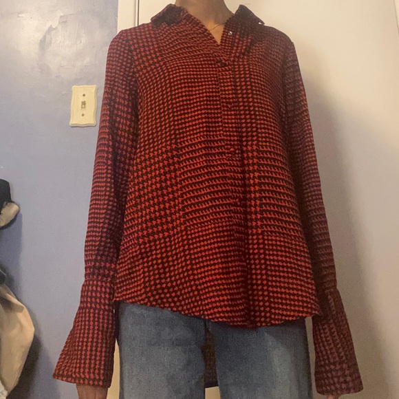 Red and Black Houndstooth Women’s Button Down - Picture 3 of 5